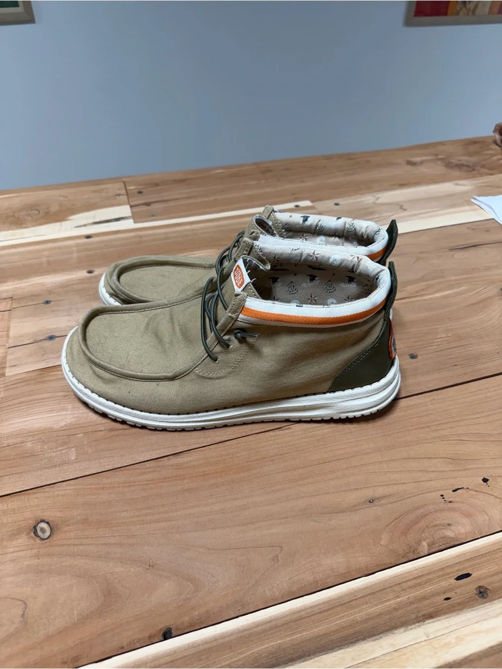 Beige Canvas Slip-On Loafers with Olive Accents by Hey Dude